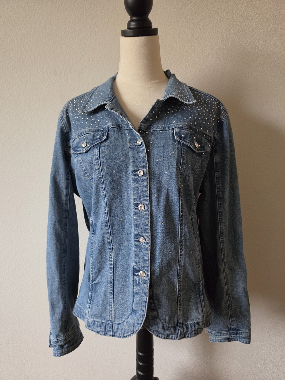 Christine Alexander Women’s Blue Rhinestone Denim Jacket Size XL